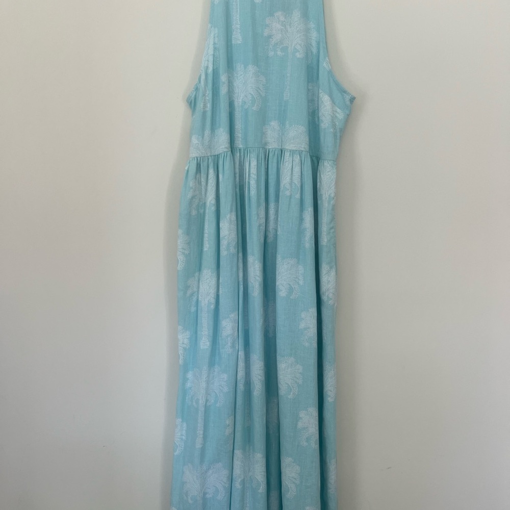 NWT Crown & Ivy Linen Blend Midi Dress Aqua Palm  Sz 10 With Pockets
